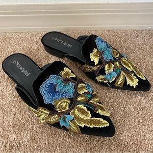 Jeffrey Campbell | Women's Floral Embroidered Valencia Slip On Mules Size 6.5